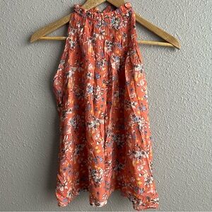 NEW Nanette Lepore Orange Floral Pleated High Neck Sleeveless Boho Tank Blouse